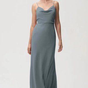 Jenny Yoo Capri A-line cowl back dress in Mayan Blue